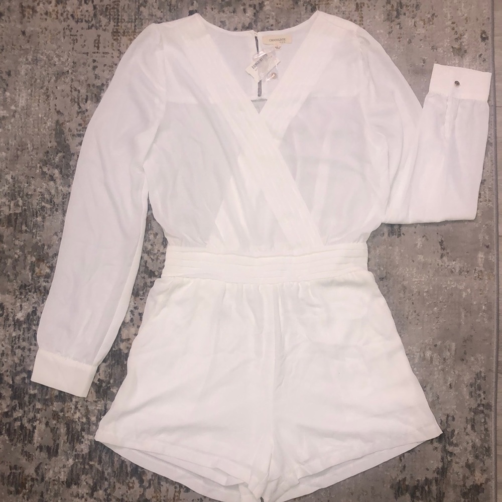 White long sleeve shorts romper